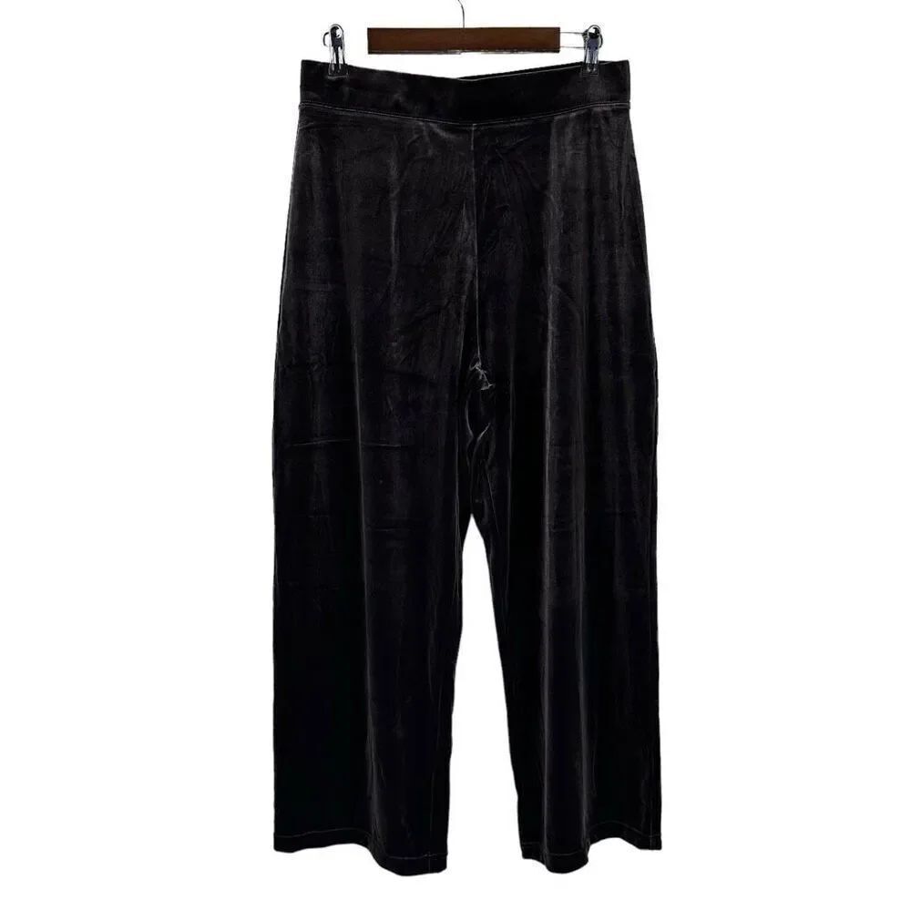 Susan Graver Large Petite Pull On Stretch Velvet Wide Waistband Pant Brown A4551
